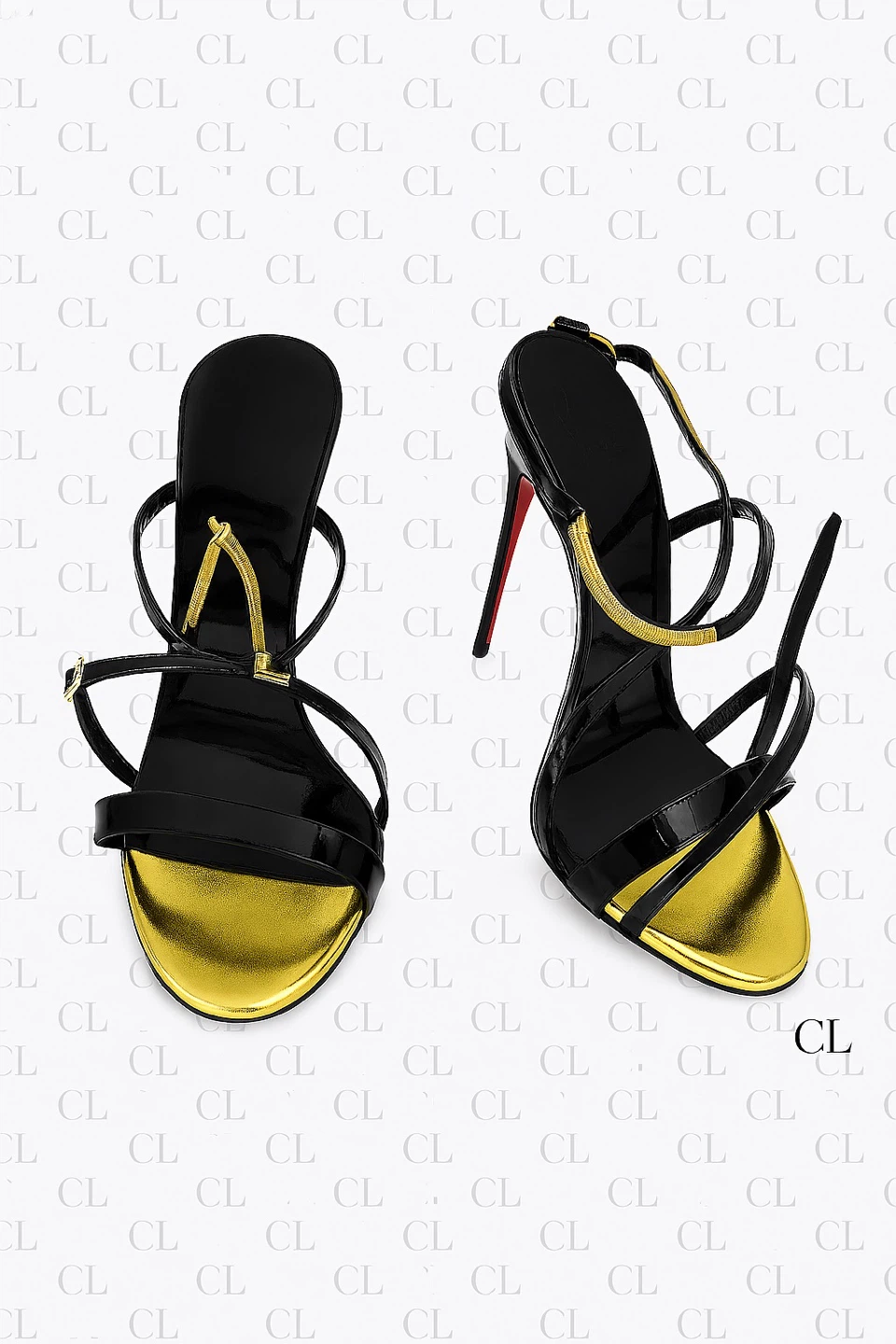 Christian Louboutin Black & Gold Strappy Heels