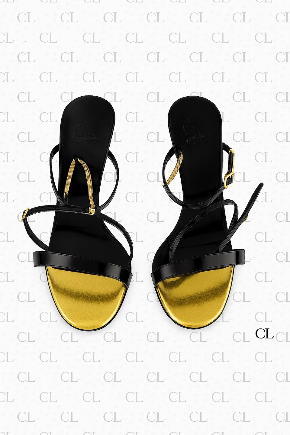 Christian Louboutin Black & Gold Strappy Heels - photo 2