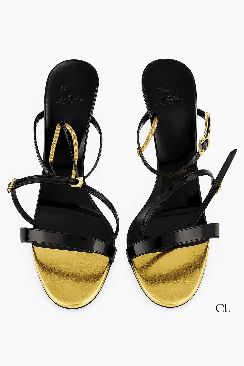 Christian Louboutin Black & Gold Strappy Heels - photo 3