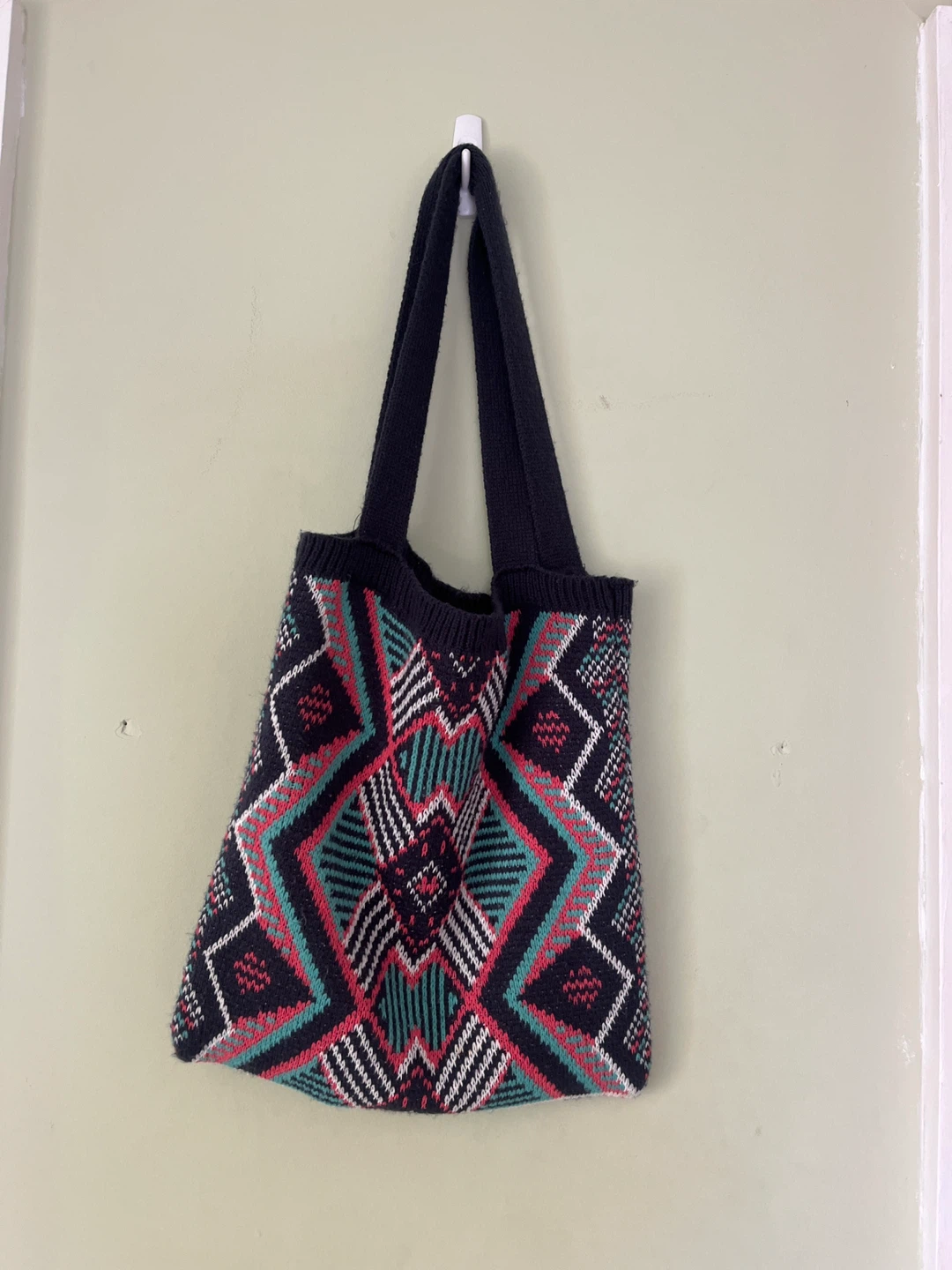 Knitted Tote Bag with Geometric Pattern