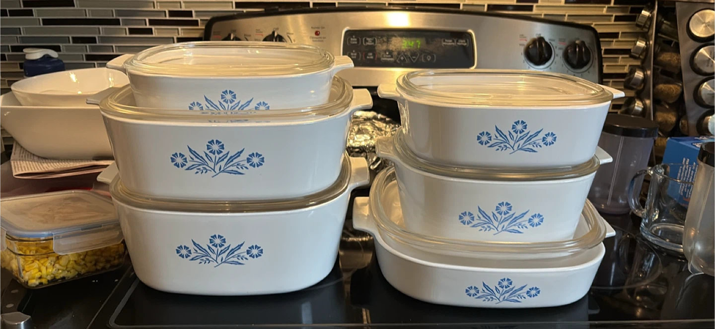 Pyrex Blue Cornflower Casserole Dishes with Lids (Set of 5)