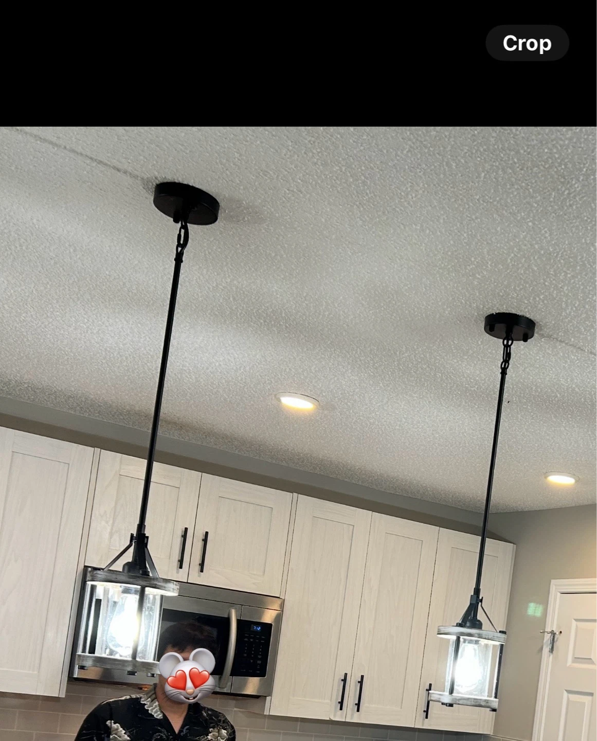 Pair of Black Pendant Lights with Wood and Glass