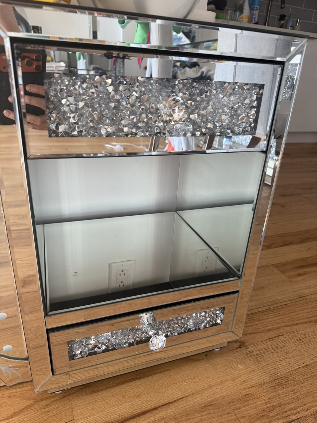 Mirrored Accent Table with Crystal Inlay Drawer