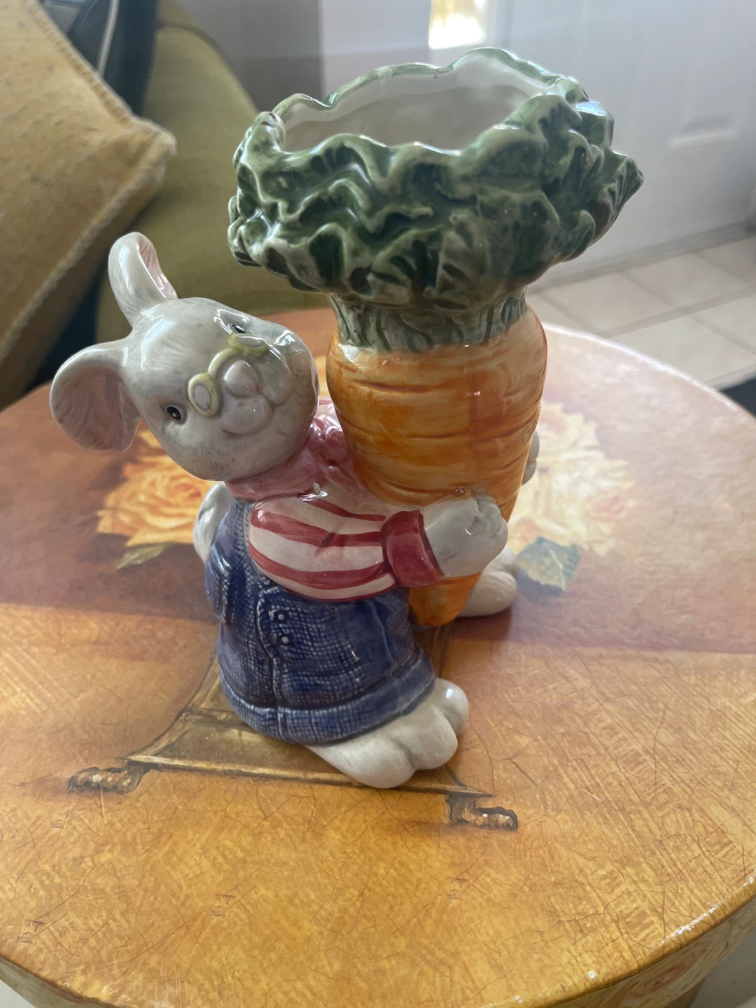 Fitz and Floyd Ceramic Bunny with Carrot Planter 1994