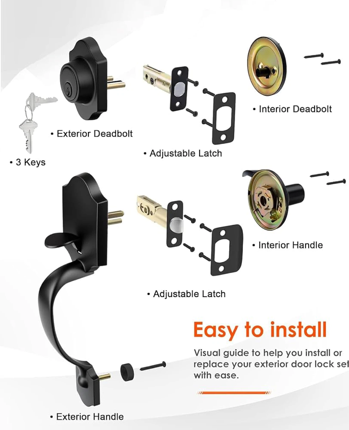 HAIDMS Black Door Lock Set with Deadbolt and Handle - photo 4