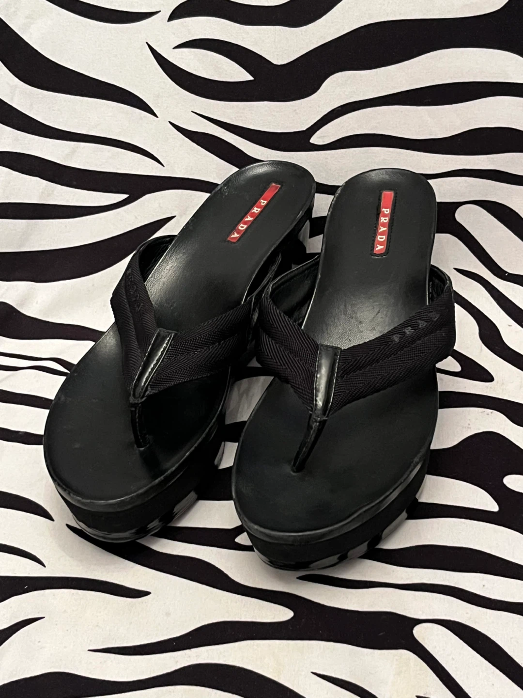 🖤  Prada platform wedge thong sandals Size 38.5 Women’s 🖤