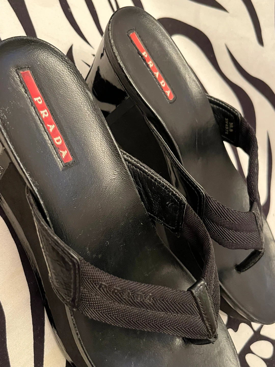 🖤  Prada platform wedge thong sandals Size 38.5 Women’s 🖤 - photo 4