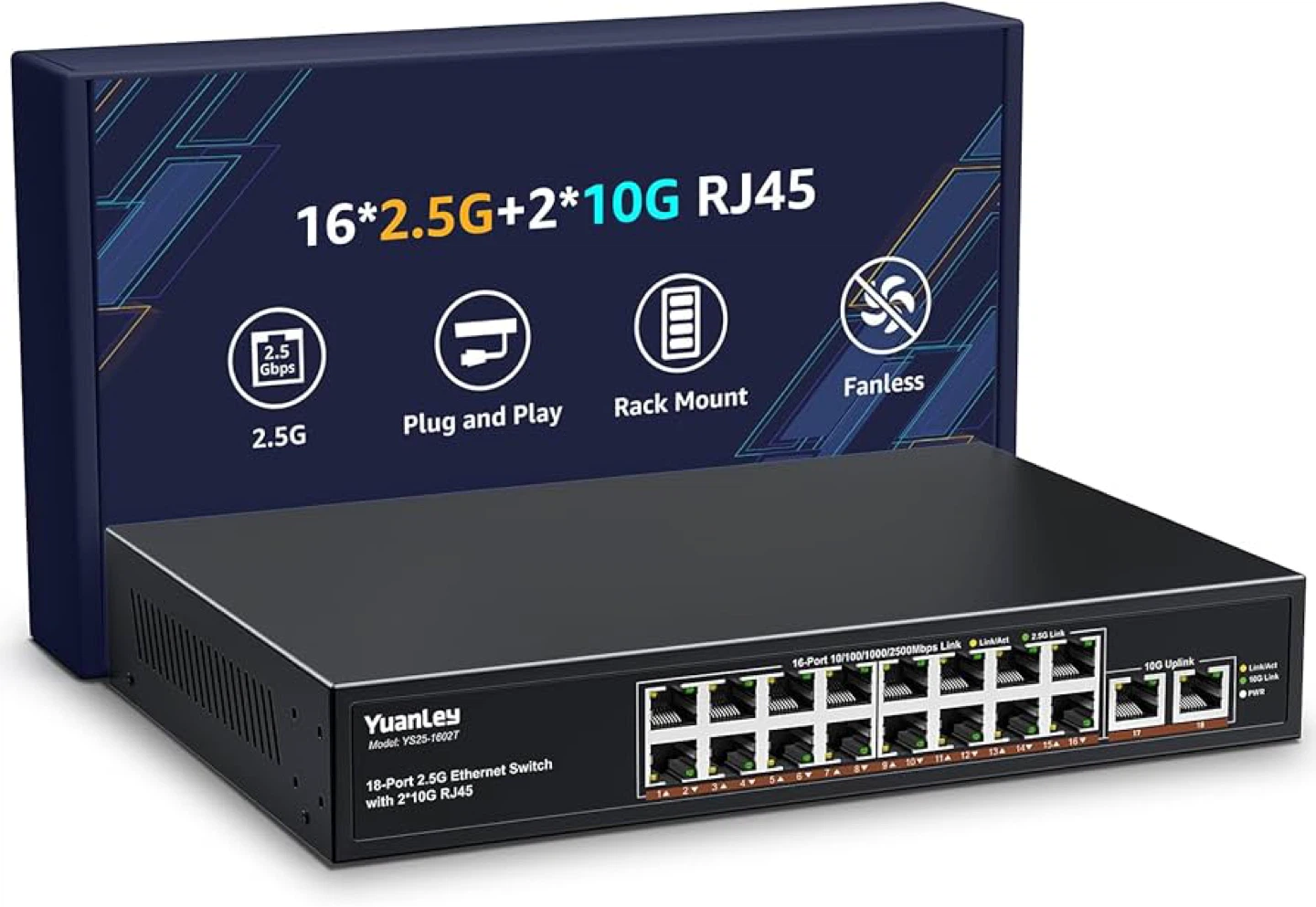 Yuanley 18-Port 2.5G Ethernet Switch with 2*10G RJ45