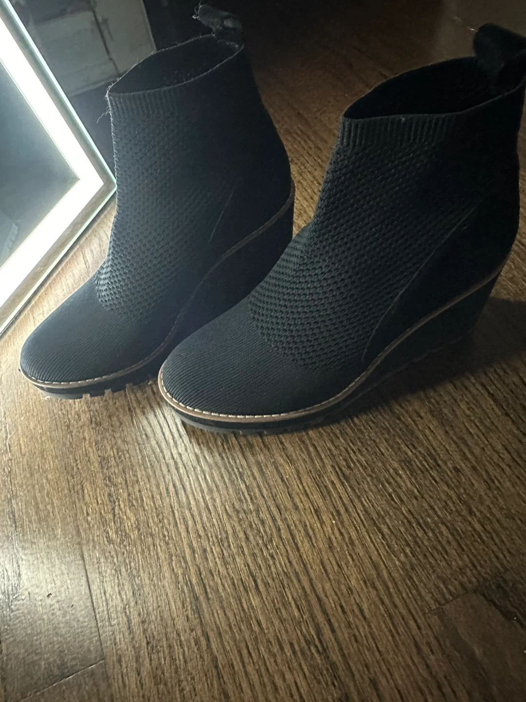 Eileen Fisher Black Knit Wedge Ankle Boots