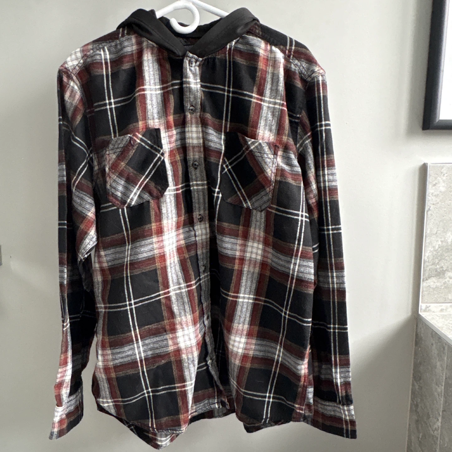 Men's Plaid Flannel Shirt with Hood
