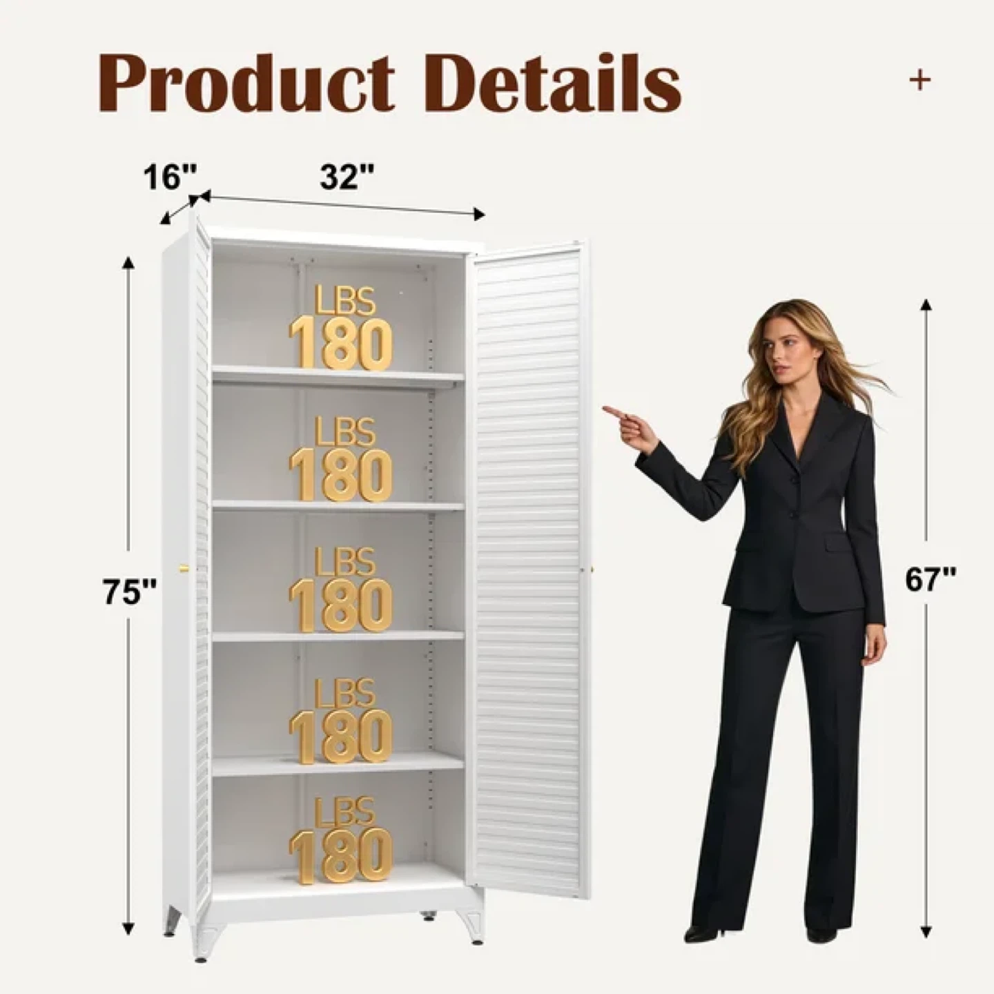 Polup 75" Height Metal white Storage Cabinet,Steel Pantry - photo 2