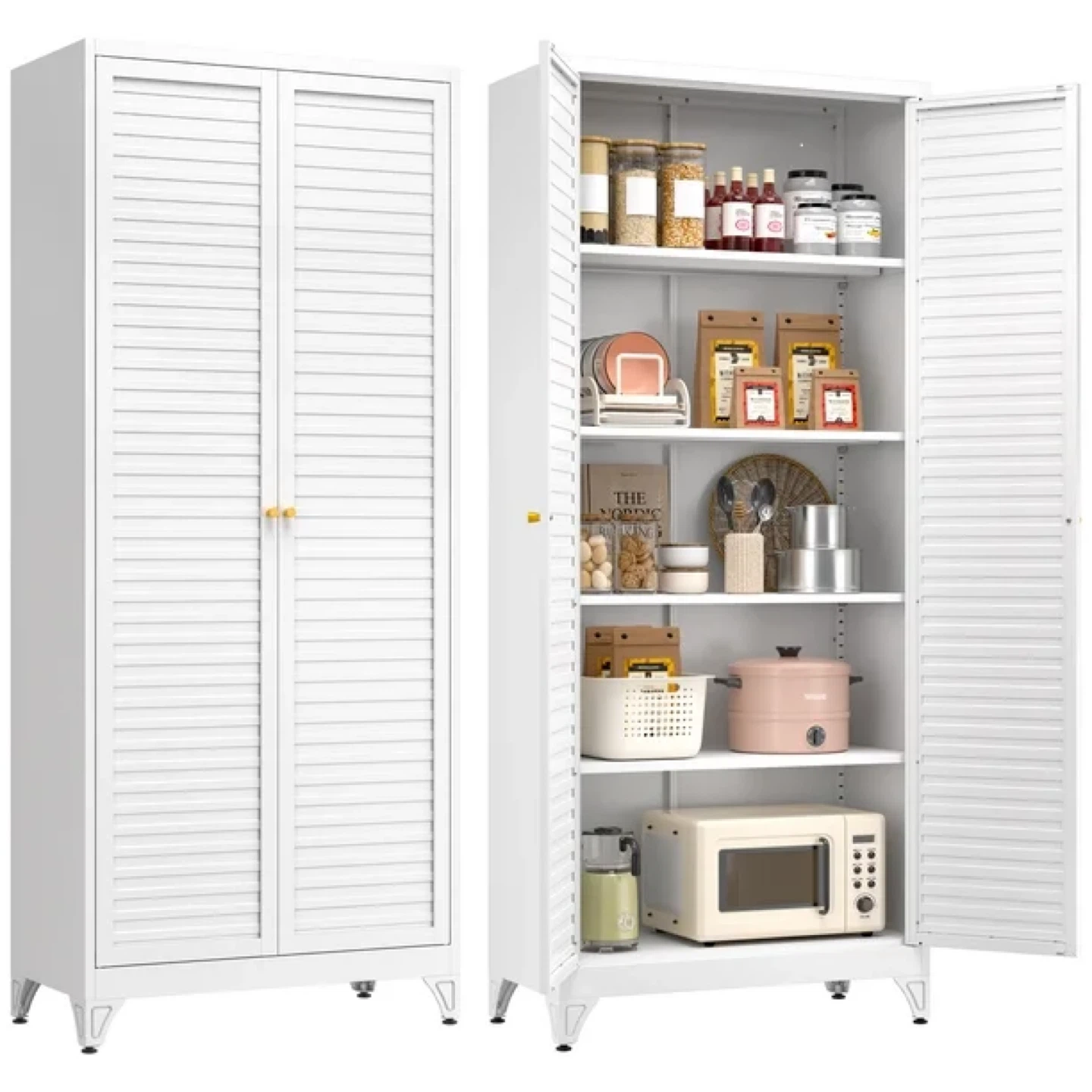 Polup 75" Height Metal white Storage Cabinet,Steel Pantry