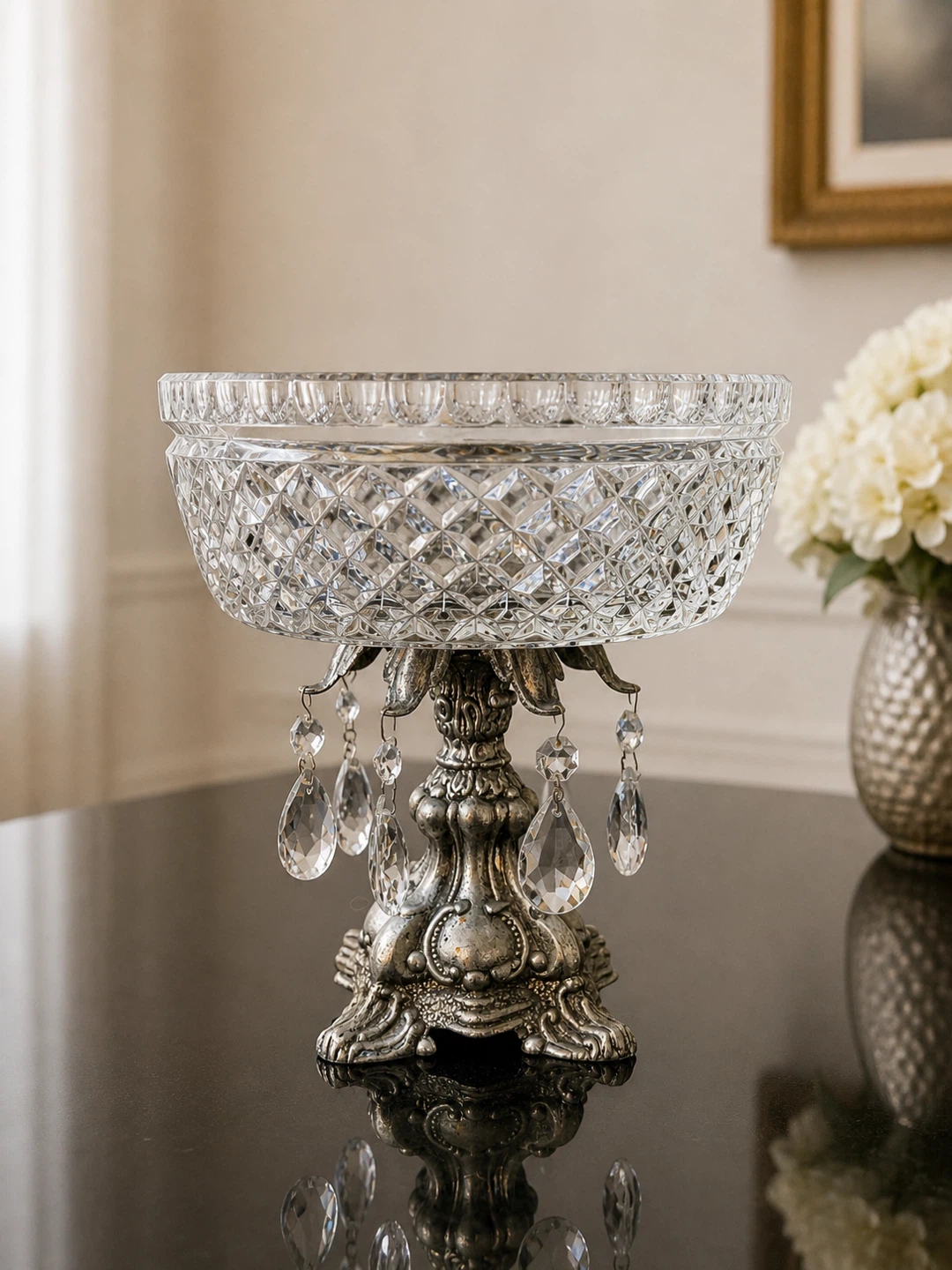 Crystal and Metal Pedestal Bowl