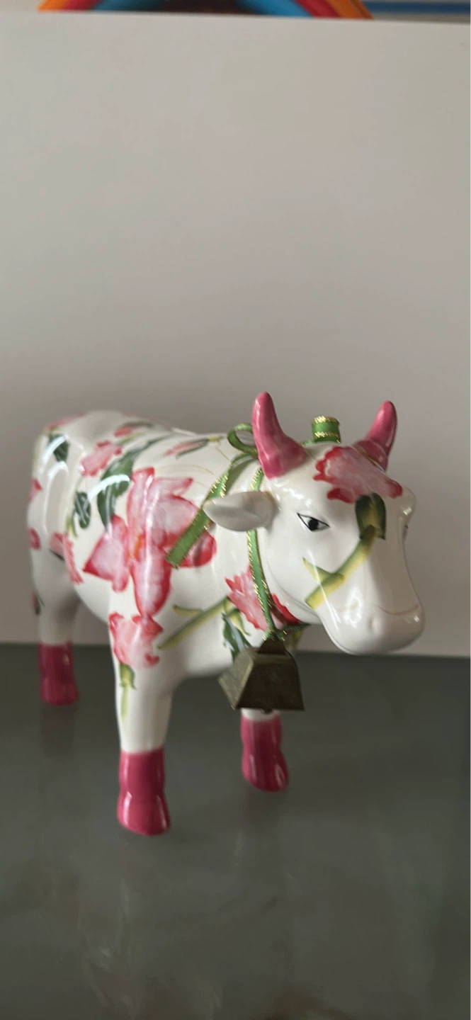 Ceramic Cow Figurine with Floral Pattern - photo 2