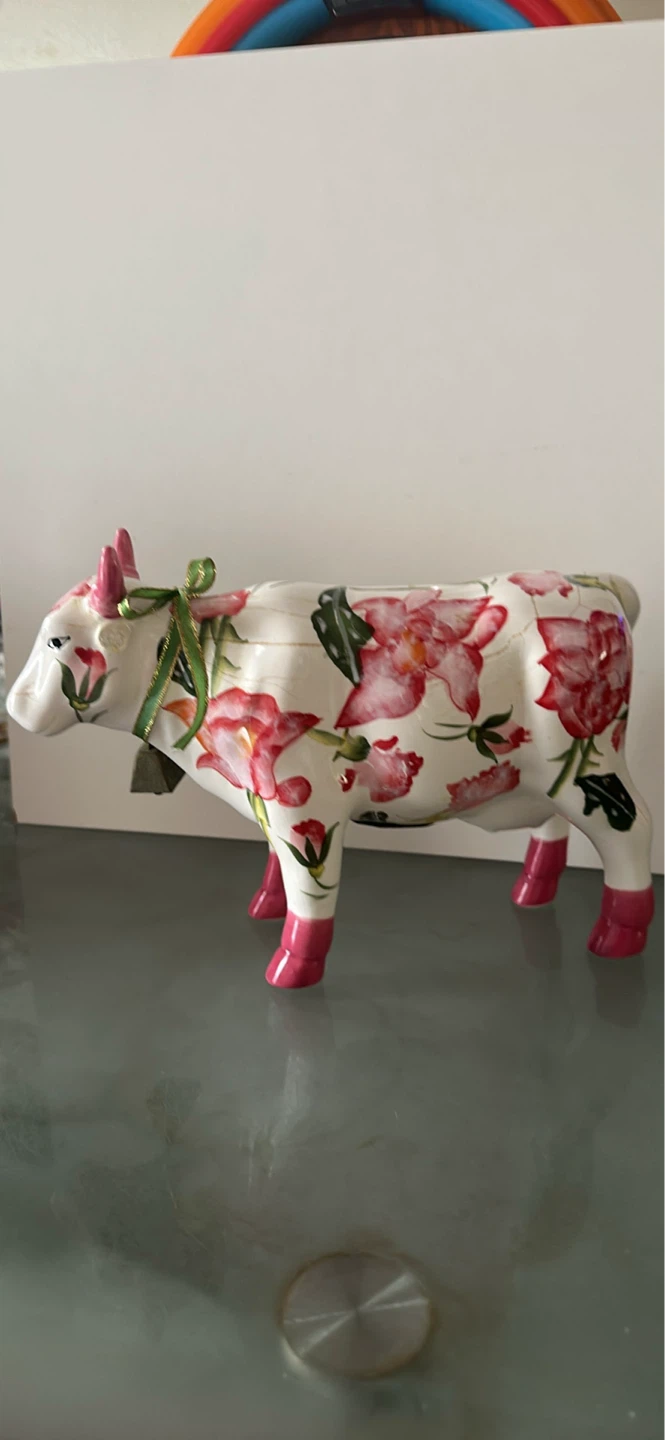 Ceramic Cow Figurine with Floral Pattern