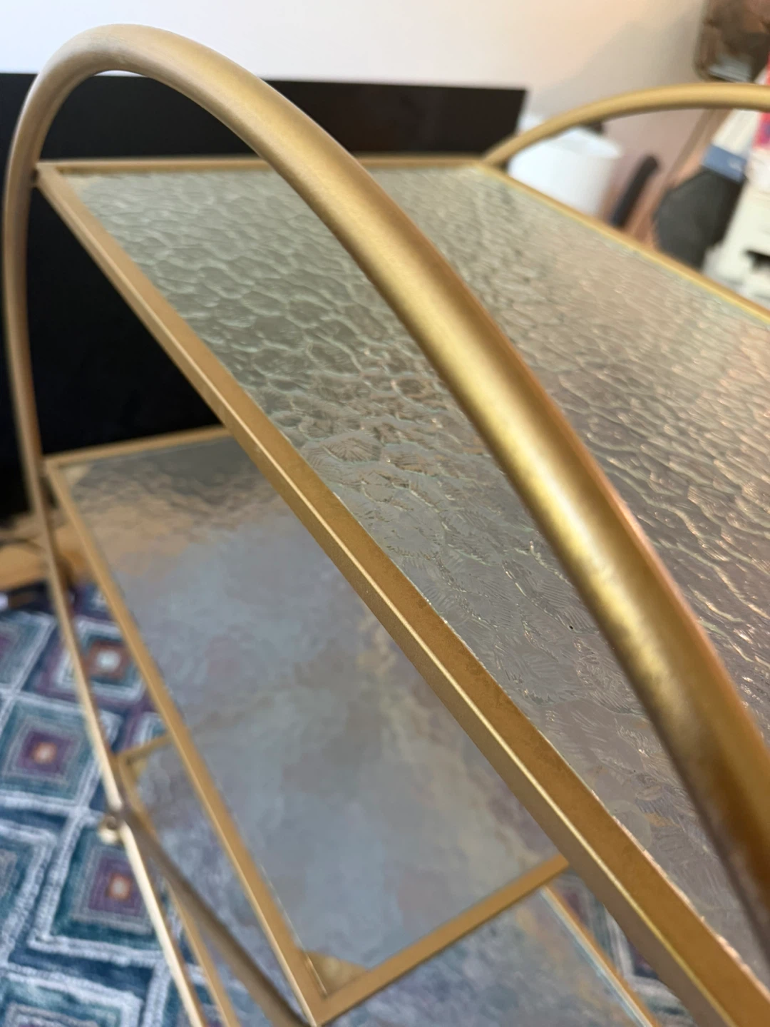 3-tier Rolling Gold/Brass Metal Cart with Glass Shelves - photo 5
