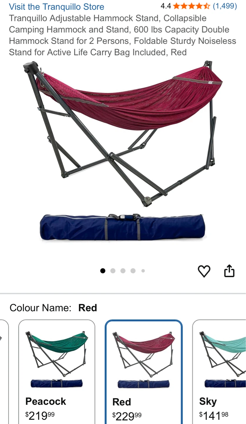 Tranquillo Adjustable Hammock Stand with Red Double Hammock