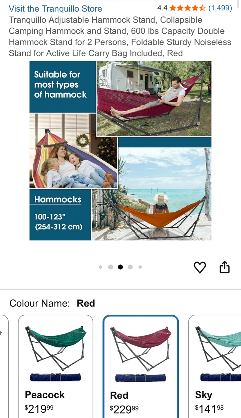 Tranquillo Adjustable Hammock Stand with Red Double Hammock - photo 4