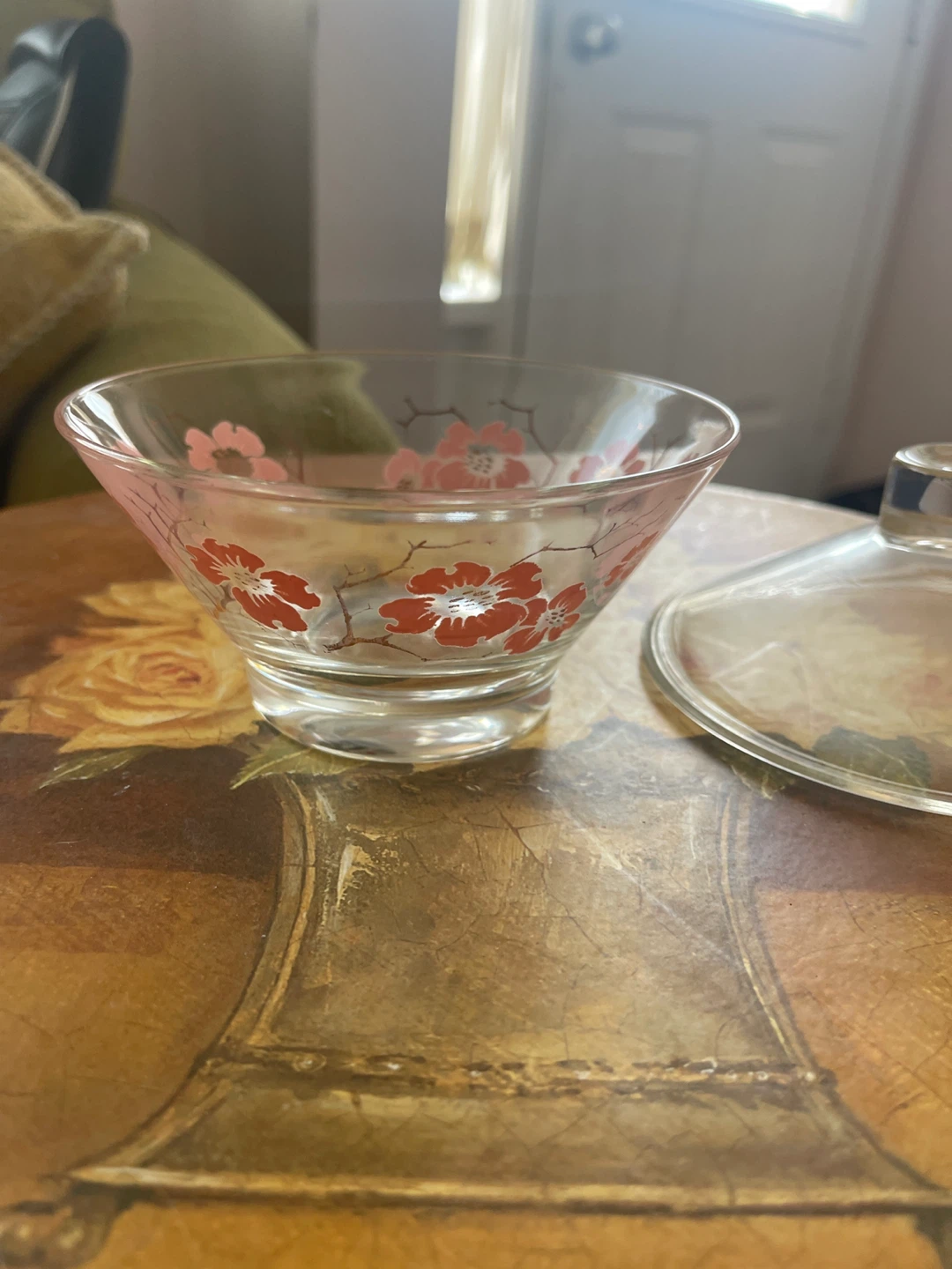 Glass bowl with floral design vintage Japanese