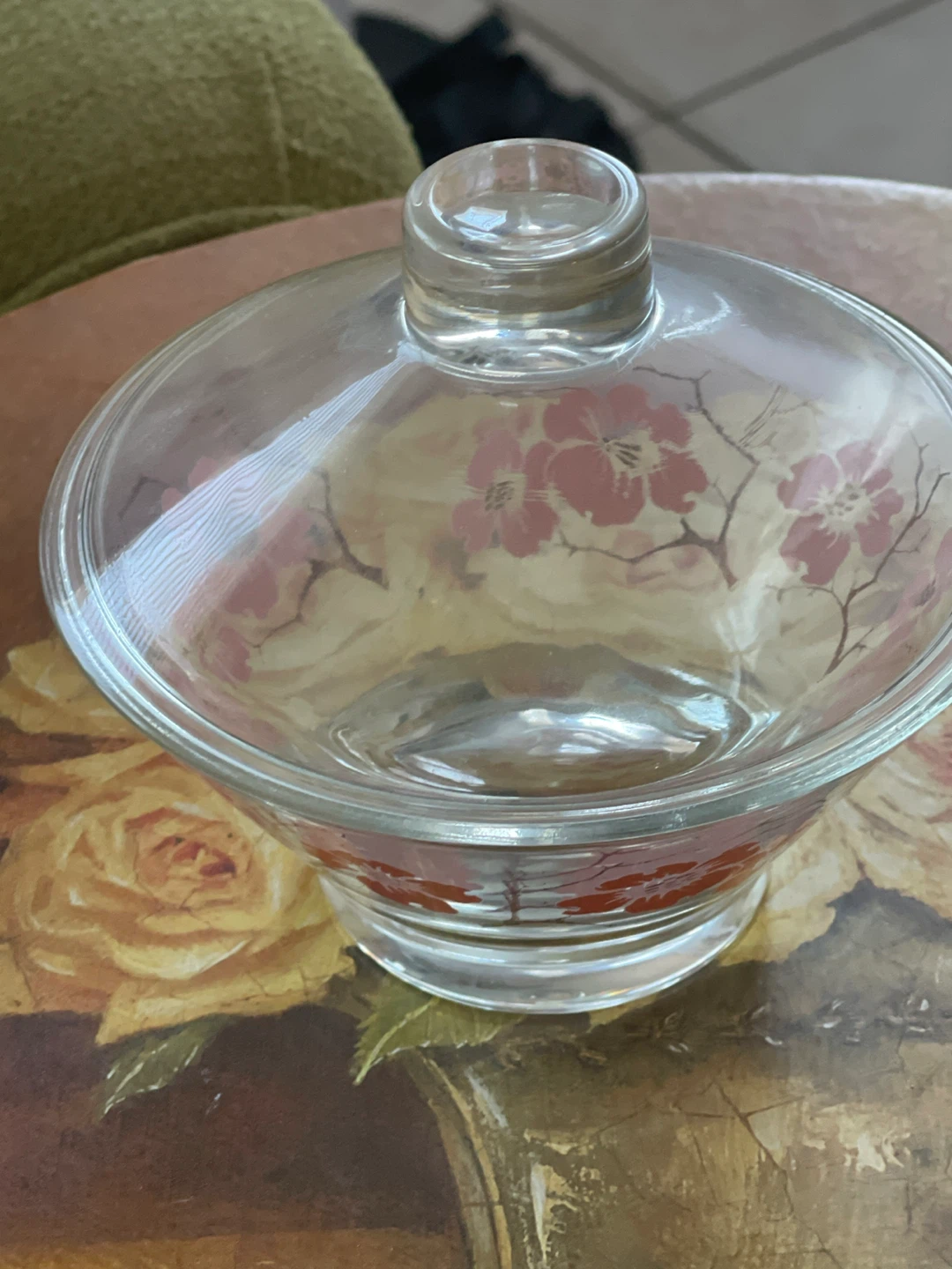 Glass bowl with floral design vintage Japanese - photo 2