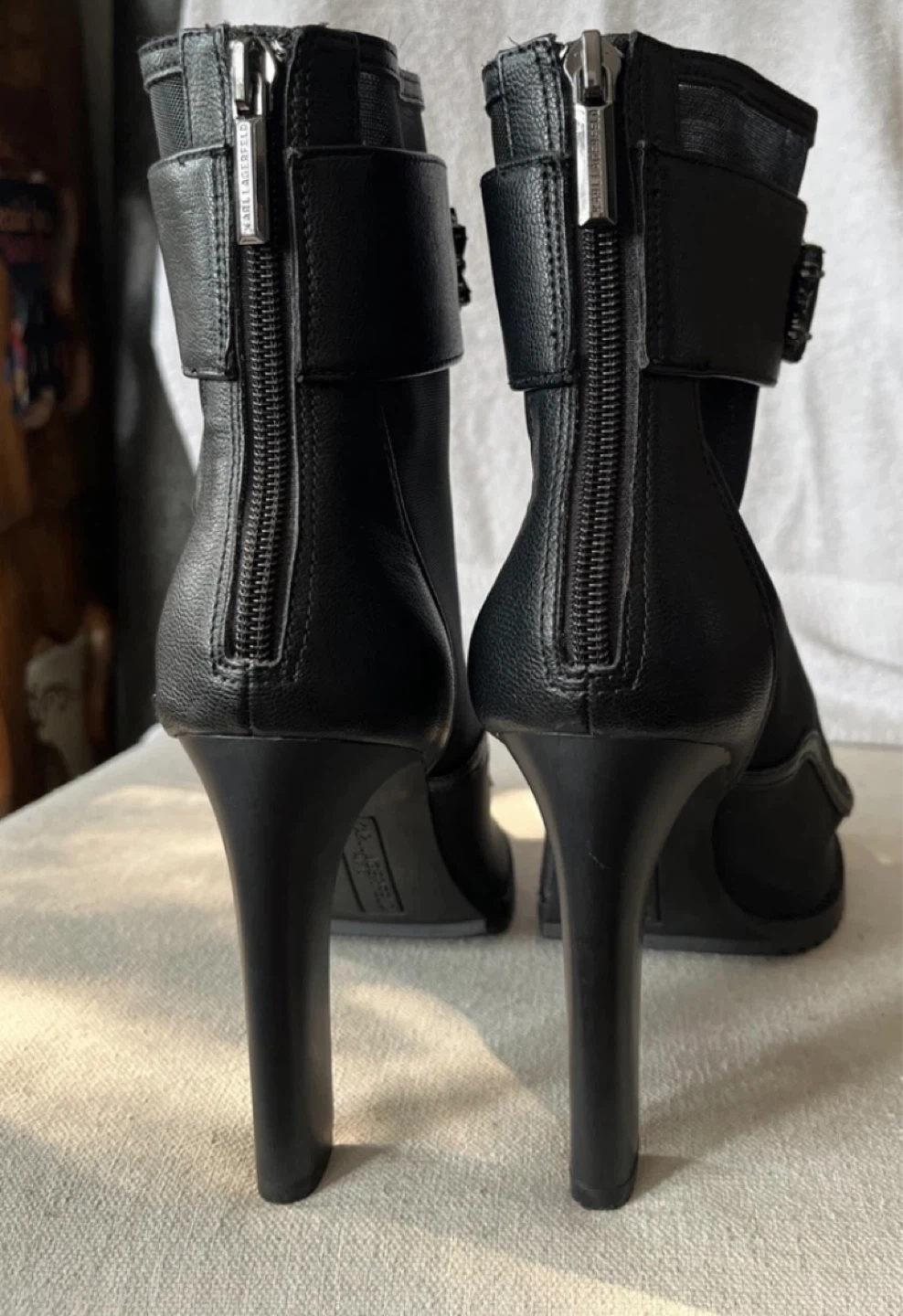 Karl Lagerfeld Black Mesh & Leather Heeled Booties - photo 2