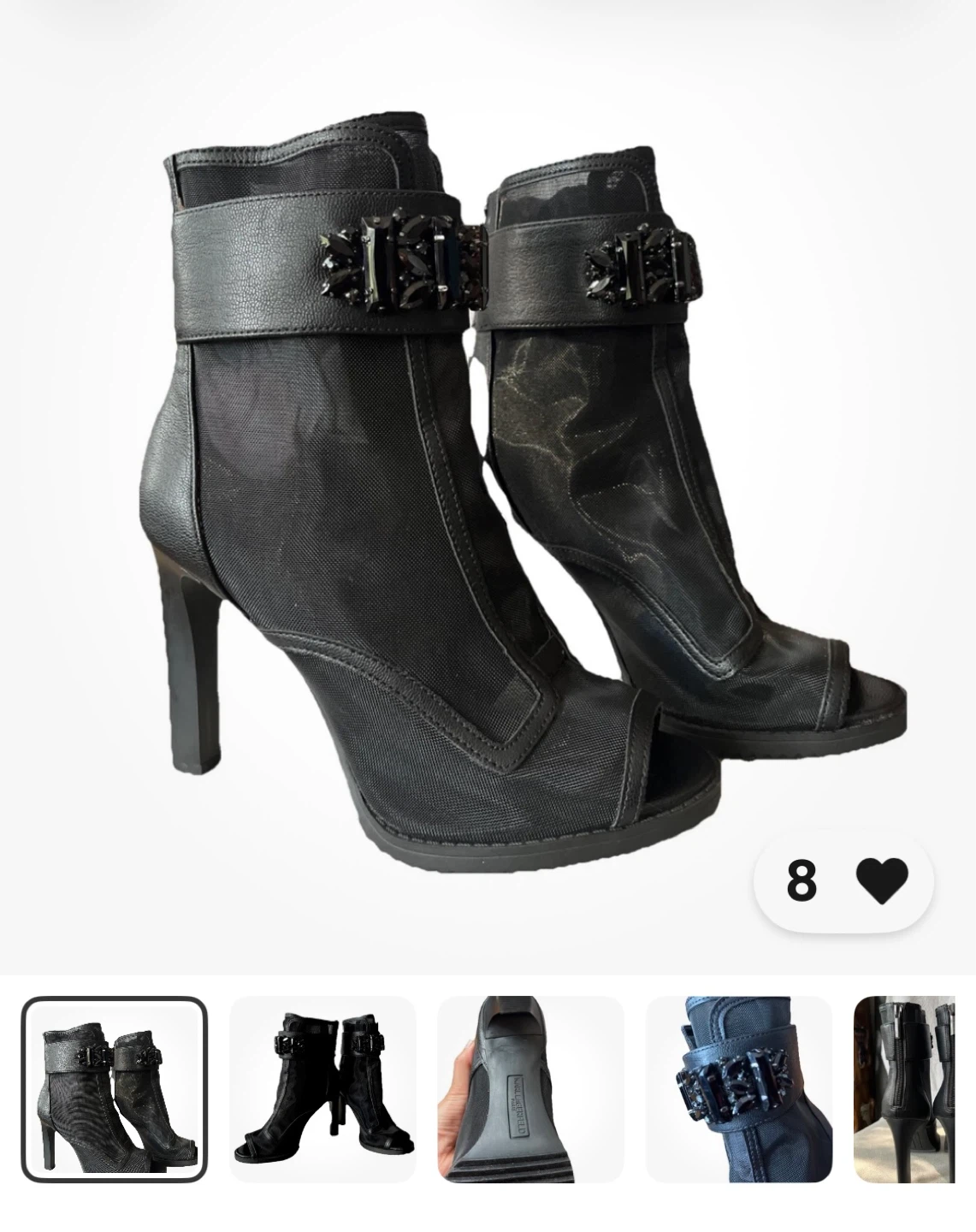 Karl Lagerfeld Black Mesh & Leather Heeled Booties