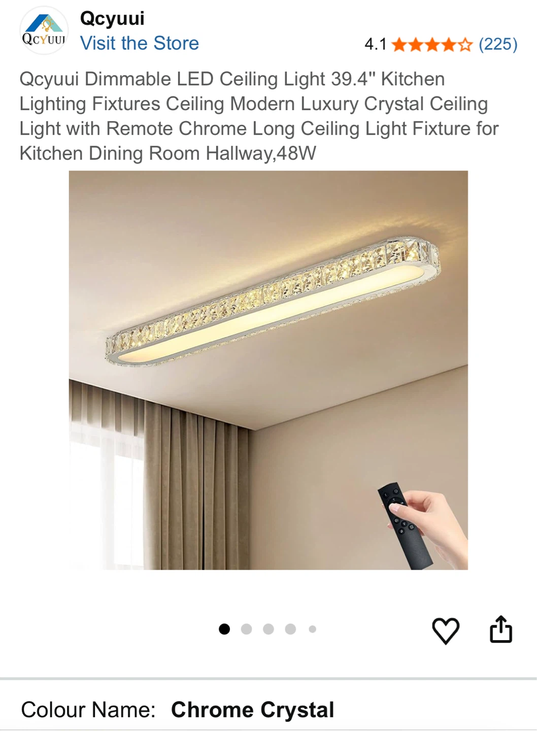 Qcyuui Dimmable LED Ceiling Light 39.4" Chrome Crystal