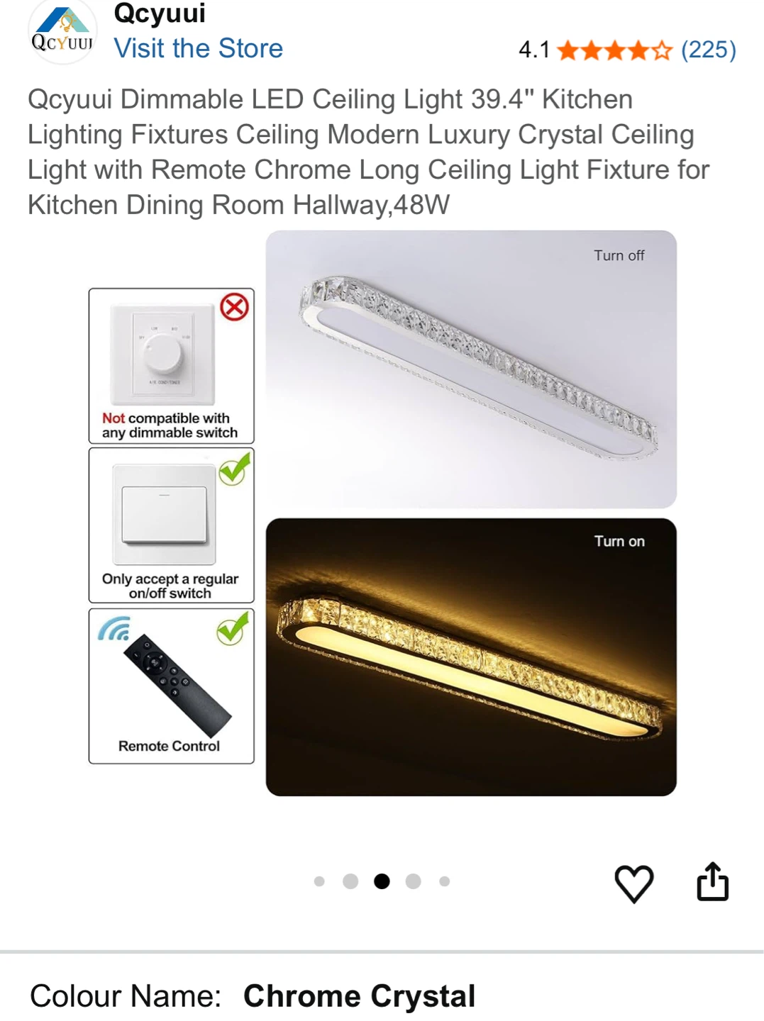 Qcyuui Dimmable LED Ceiling Light 39.4" Chrome Crystal - photo 2