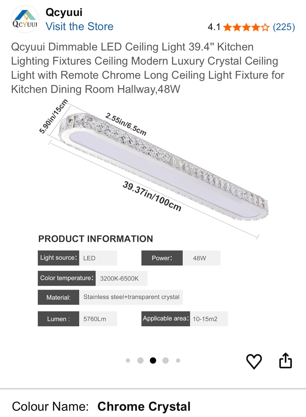 Qcyuui Dimmable LED Ceiling Light 39.4" Chrome Crystal - photo 3