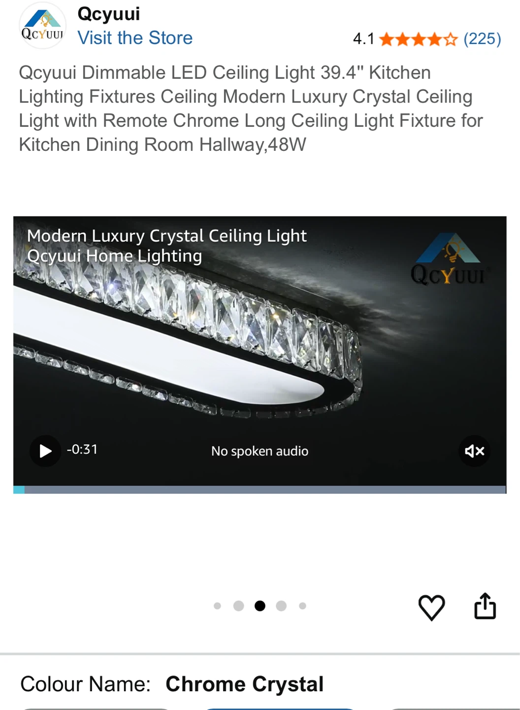 Qcyuui Dimmable LED Ceiling Light 39.4" Chrome Crystal - photo 4