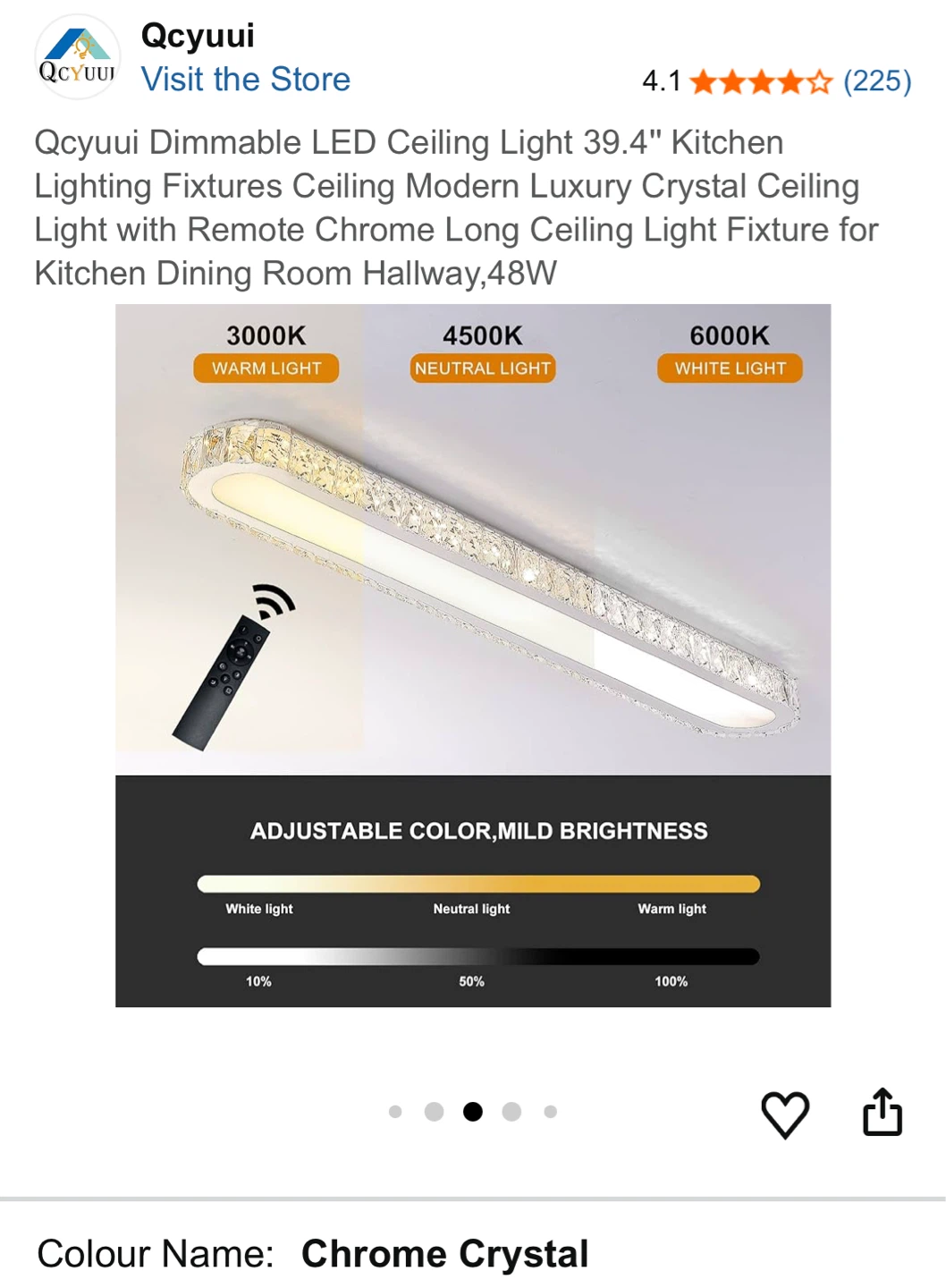 Qcyuui Dimmable LED Ceiling Light 39.4" Chrome Crystal - photo 5