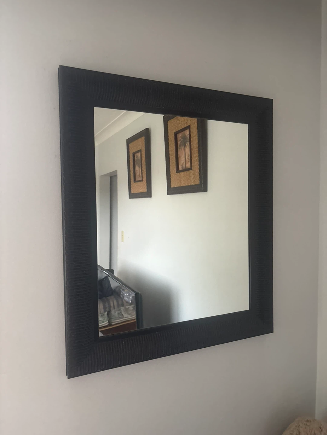 Square dark Brown Framed Wall Mirror