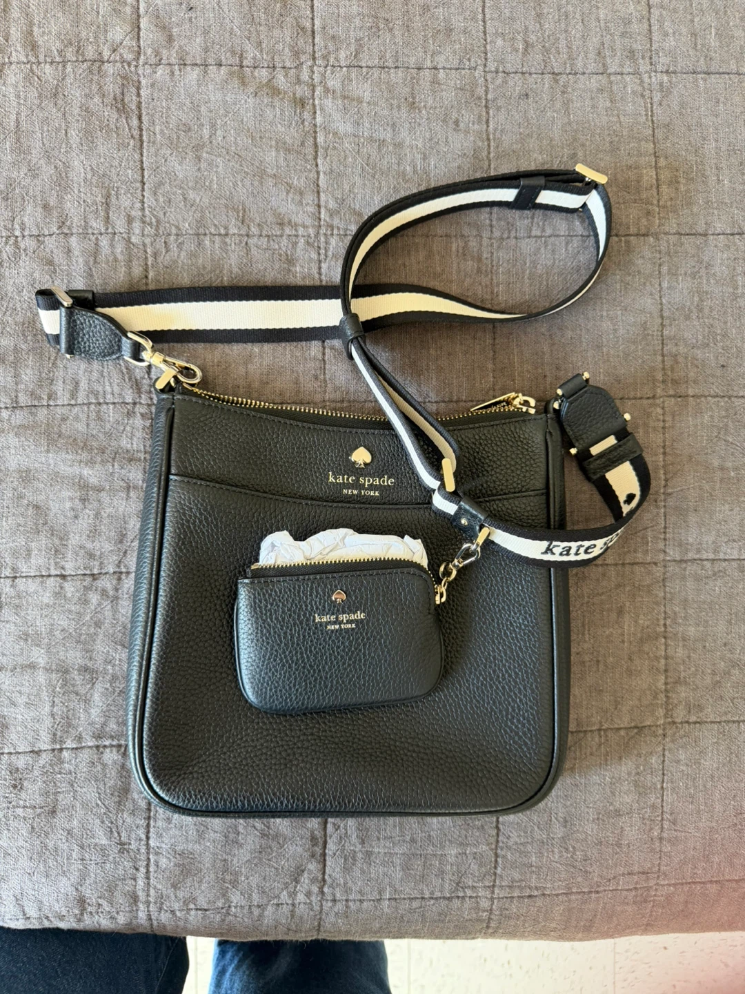 Kate Spade Black Leather Crossbody Bag with Coin Pouch