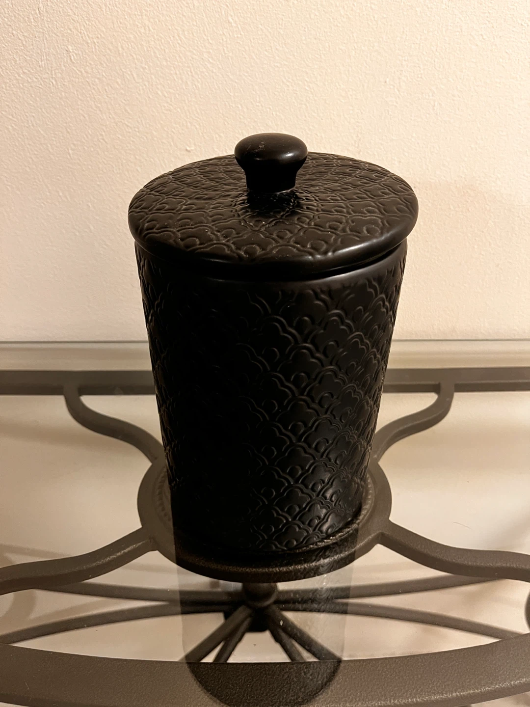 Black Textured Ceramic Jar with Lid