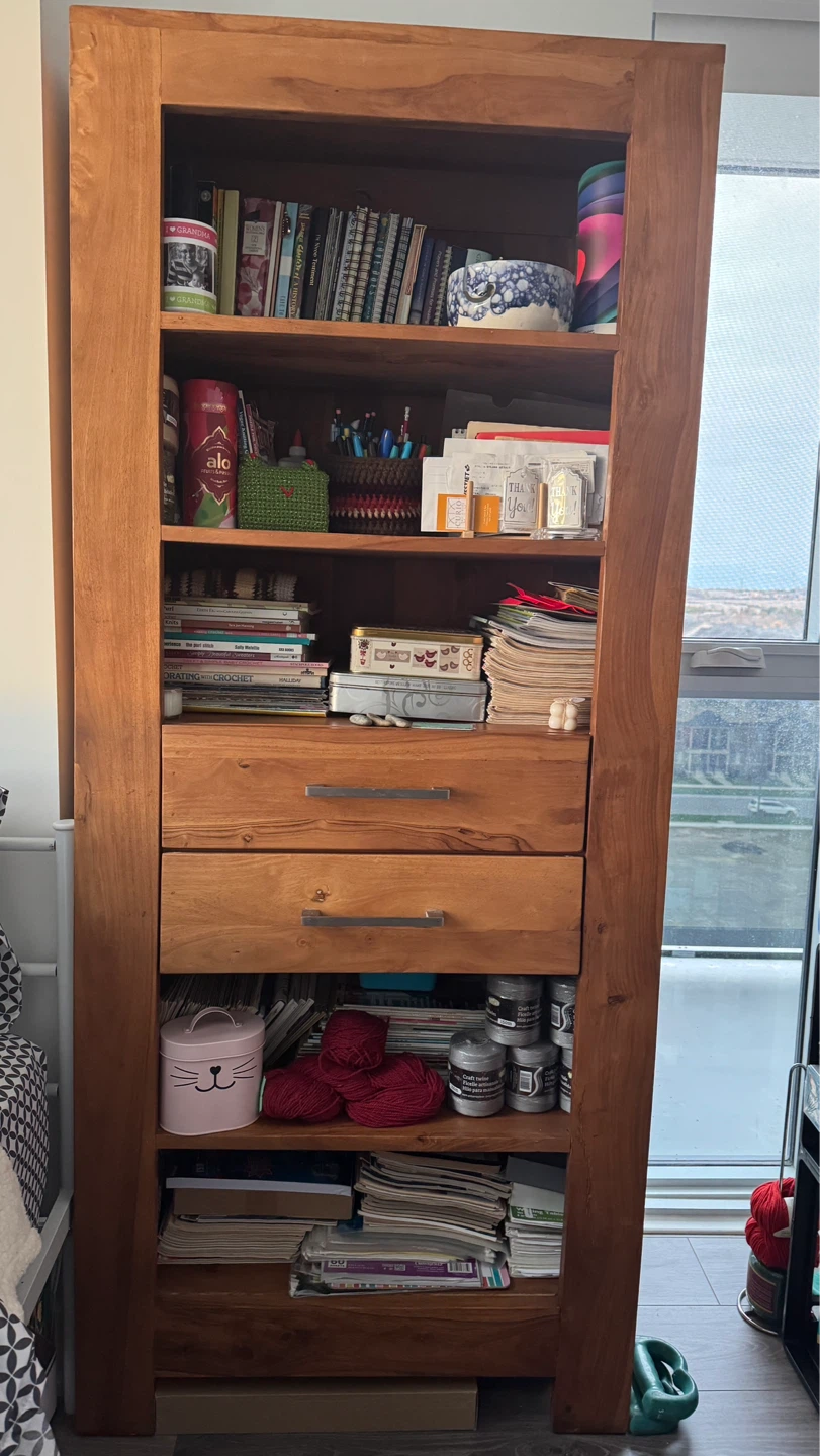 Solid Wood Bookshelf with Drawers