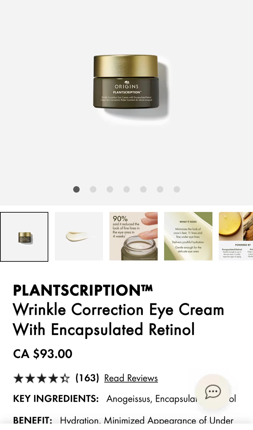NEw ORIGINS Eye Cream with Retinol