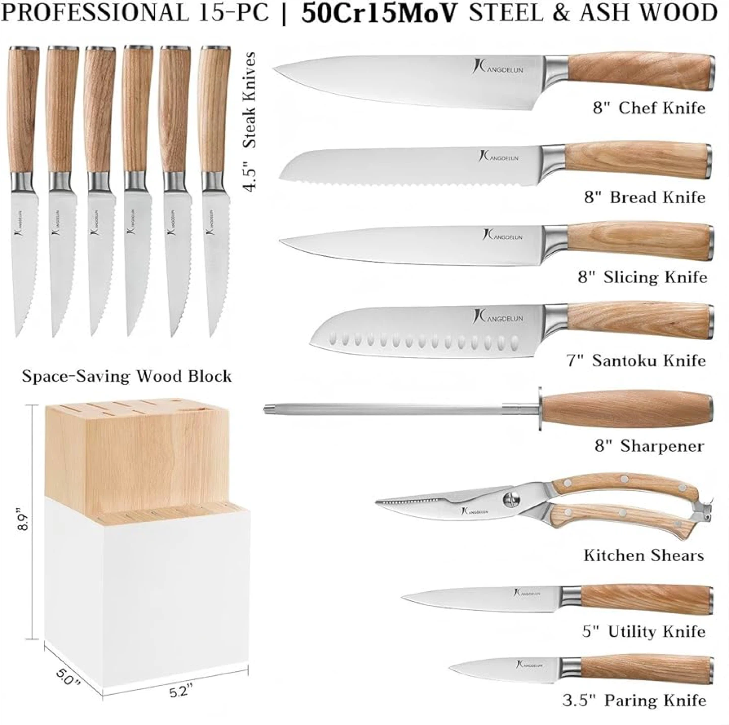 15-Piece Knife Set with Wood Block - photo 2