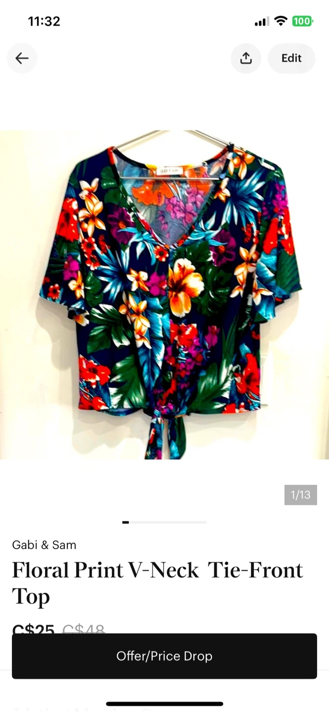Gabi & Sam Floral Print V-Neck Tie-Front Top