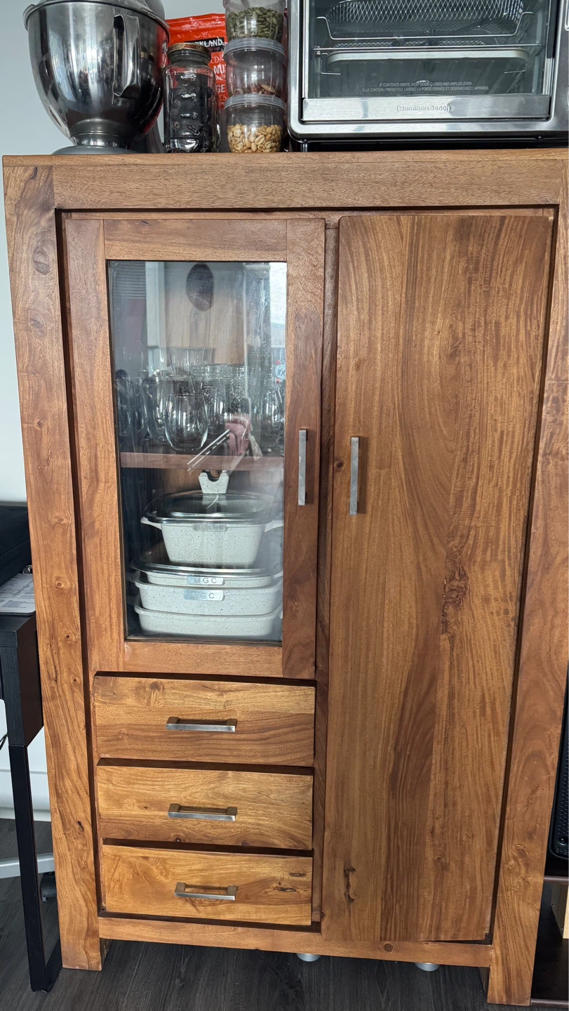 Wooden Display Cabinet with Glass Door and Drawers