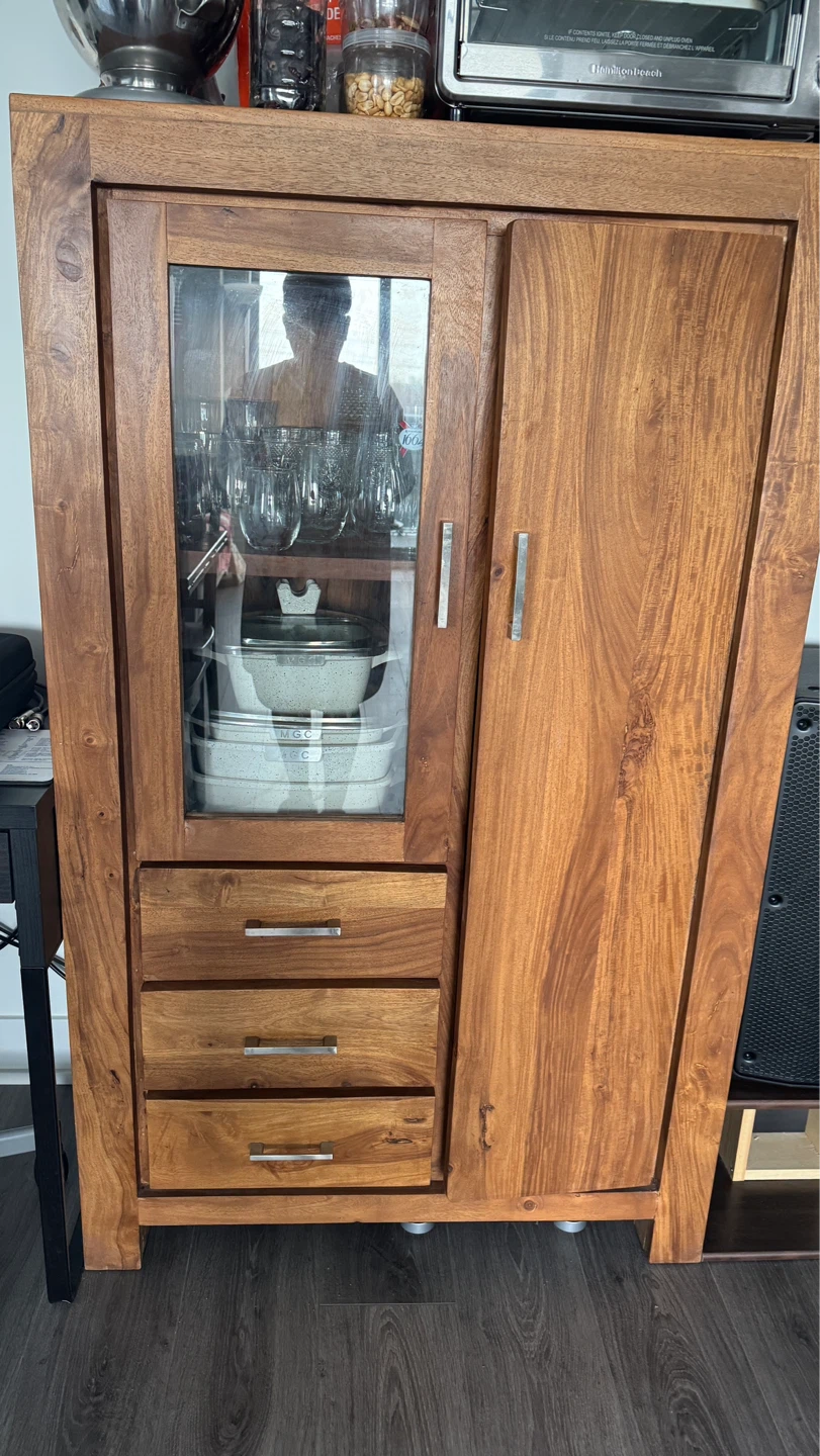 Wooden Display Cabinet with Glass Door and Drawers - photo 4