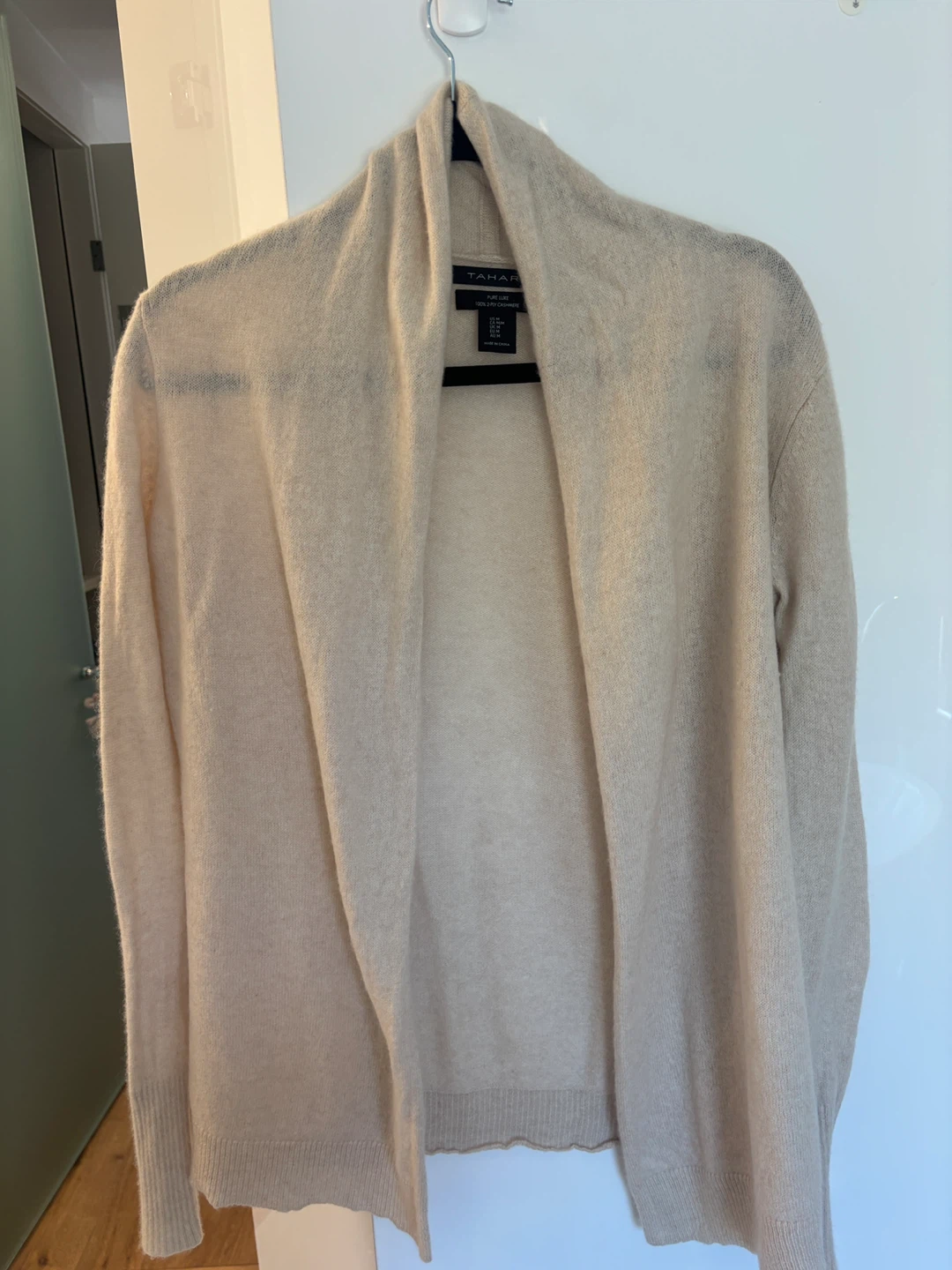 Tahari Pure Luxe 100% 2-Ply Cashmere Cardigan - Cream - Size M