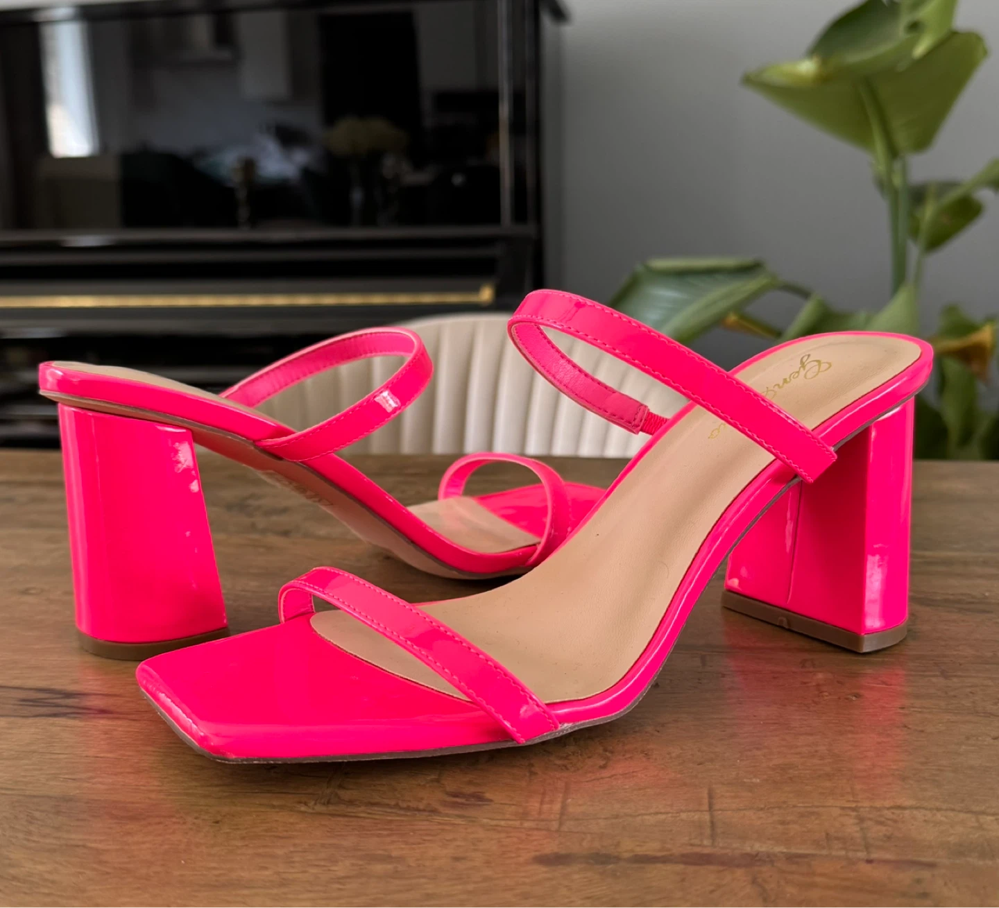 Women's Neon Pink Square Toe Block Heel Sandals - photo 5