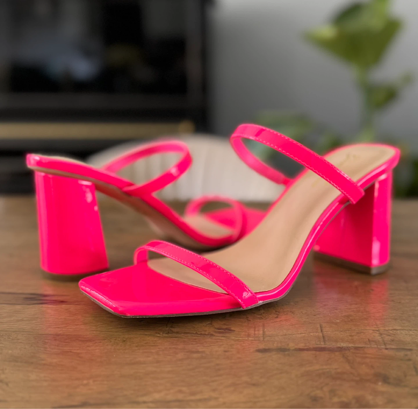 Women's Neon Pink Square Toe Block Heel Sandals - photo 2