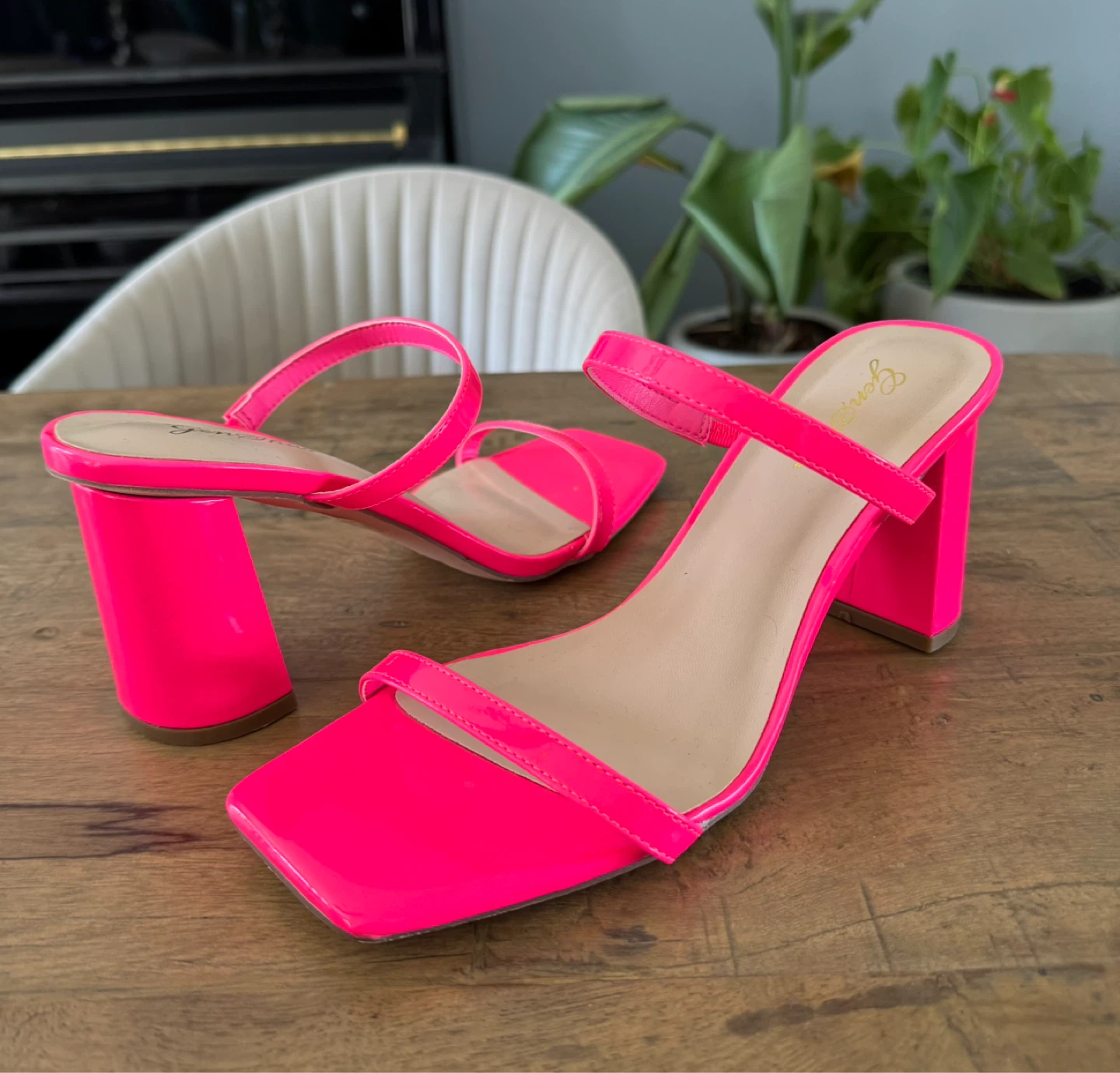 Women's Neon Pink Square Toe Block Heel Sandals - photo 4
