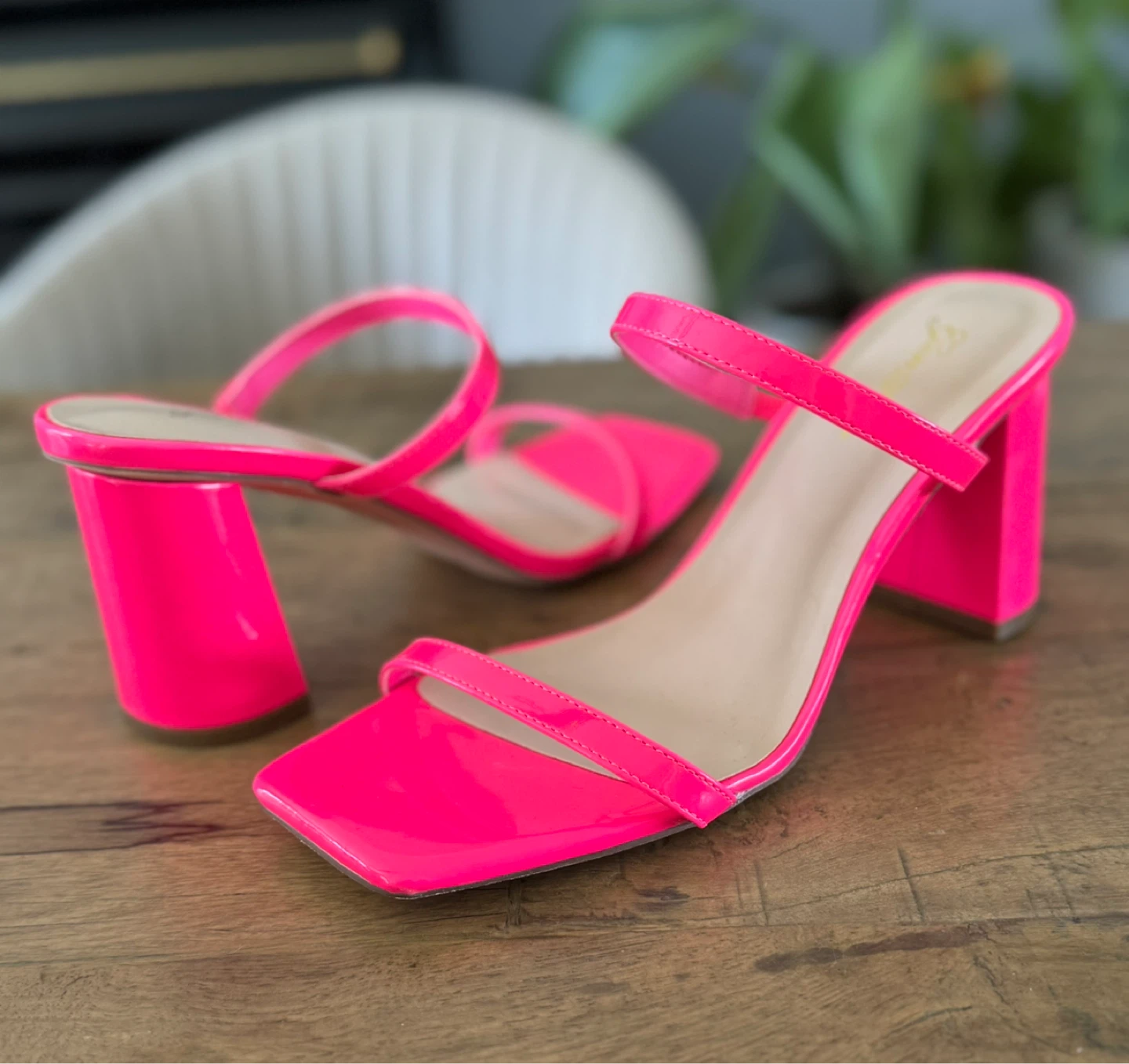 Women's Neon Pink Square Toe Block Heel Sandals - photo 3