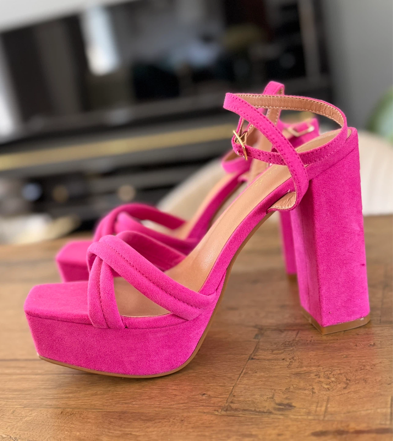 Hot Pink Platform Block Heel Sandals