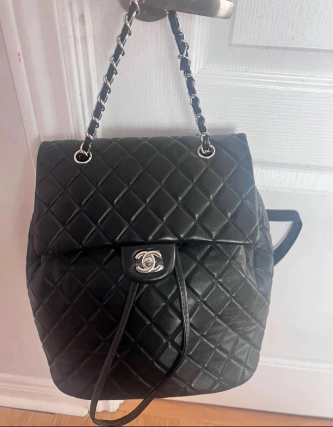 Black Quilted Leather Chanel Backpack