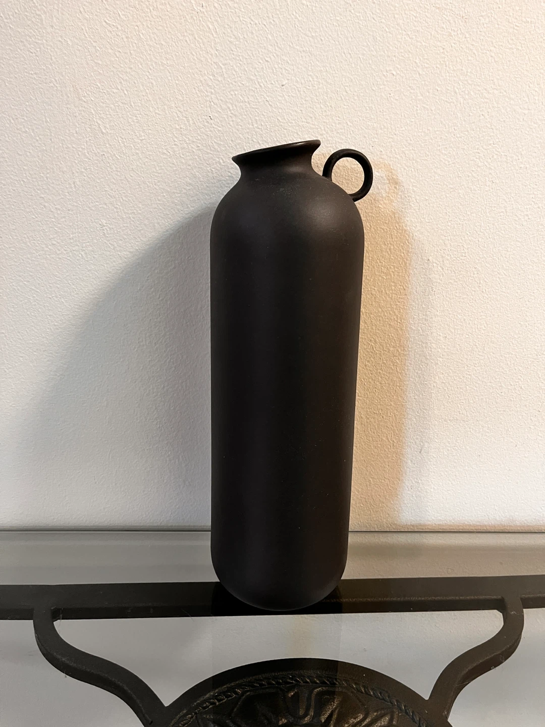 Black Matte Tall Vase with Handle