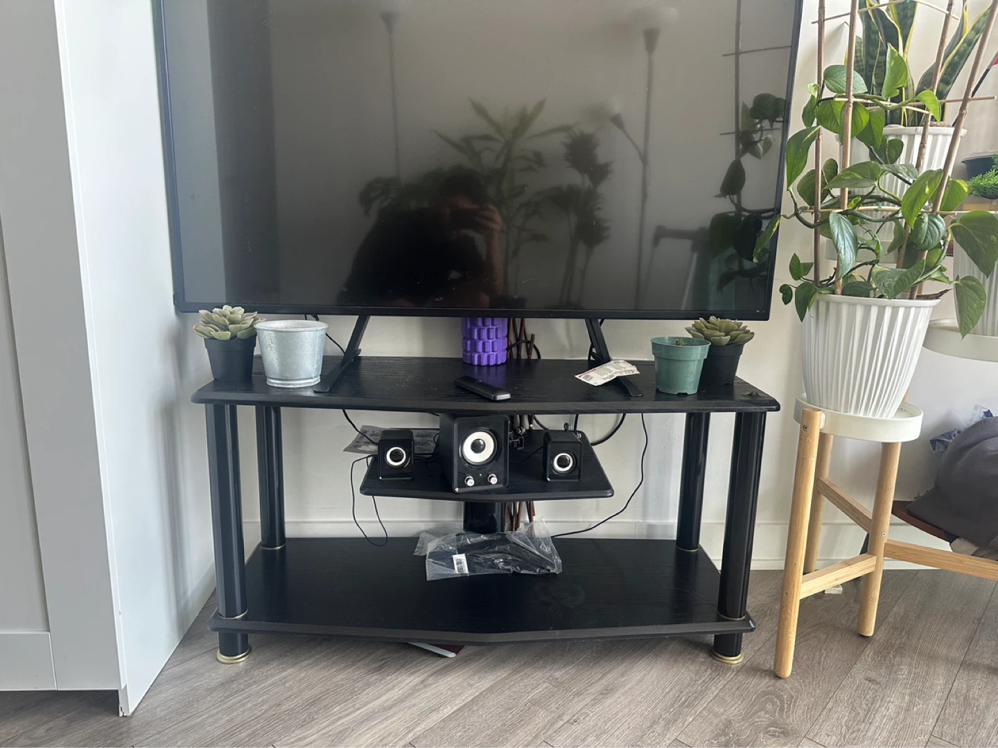 Black TV Stand with Shelves