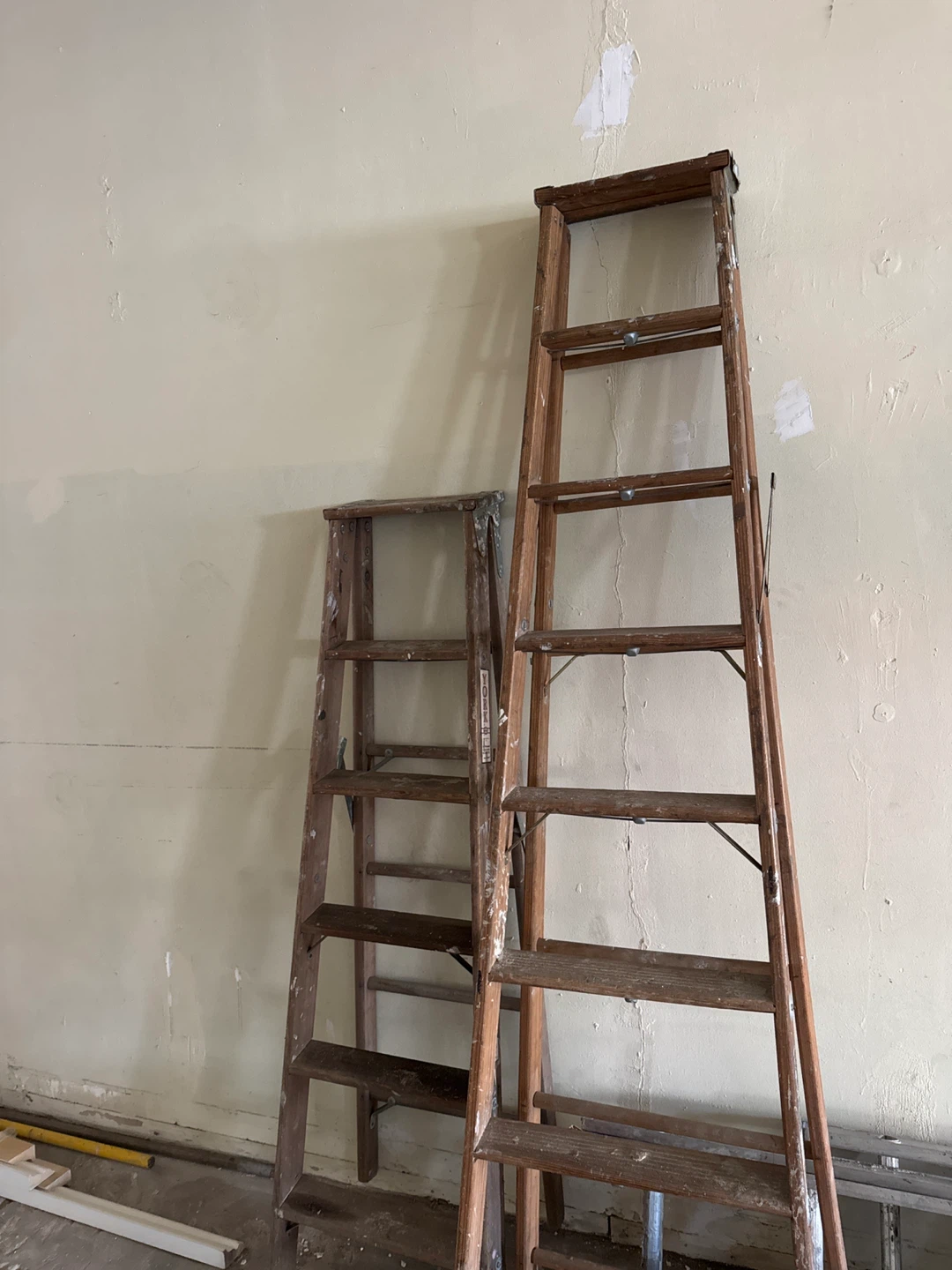 Vintage Wooden Step Ladder and Extension Ladder Set